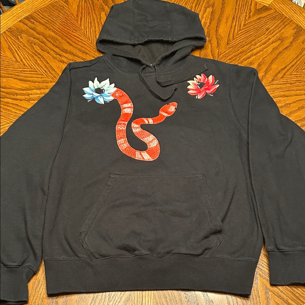 3/$60 SUE TSAI The World Is Yours Black Hoodie with Red Snake & Flower Design.